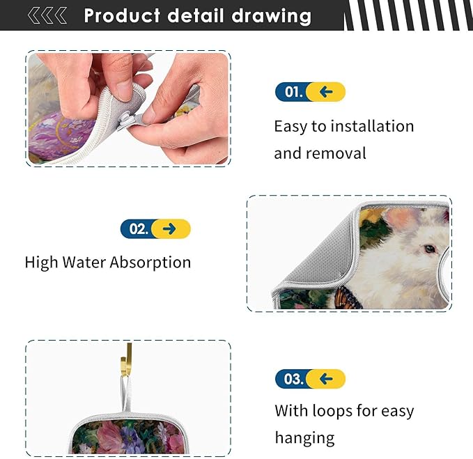 2 PCS Kitchen Sink Splash Guard 30 Inch Faucet Mat for Kitchen Sink Bathroom Sink Faucet Absorbing Drip Drain Mat Pad Microfiber Soft Washable Easter Bunny Eggs Flowers Butterfly