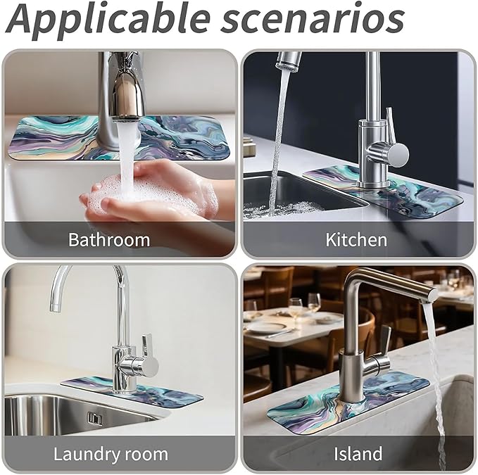 Kitchen Sink Splash Guard，Cool colors abstract marble Faucet Mat Sink Gadgets-Super Absorbent Fast Drying Mat Drip Catcher for Kitchen, Bathroom,Sink Mat, Dish Drying Mat, Bathroom(15" X 5.5" )