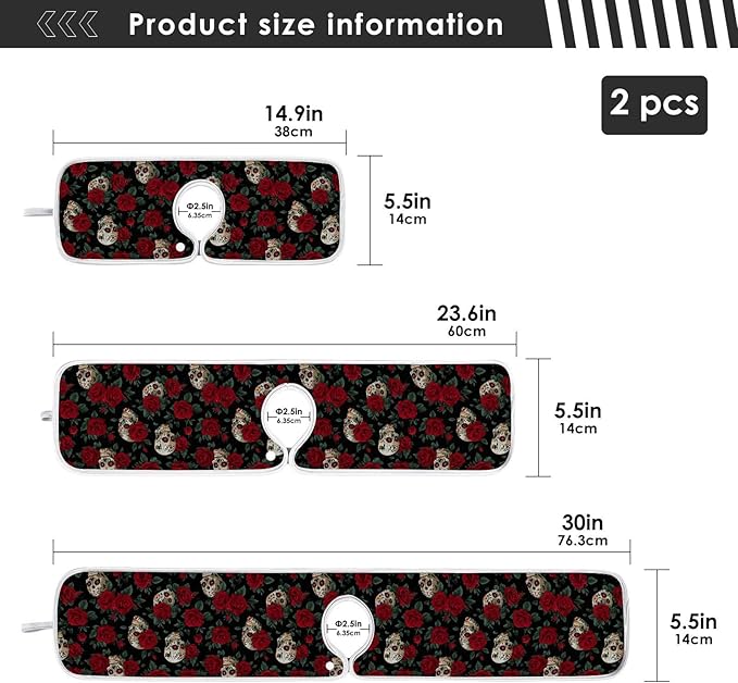 2 PCS Kitchen Sink Splash Guard 30 Inch Faucet Mat for Kitchen Sink Bathroom Sink Faucet Absorbing Drip Drain Mat Pad Microfiber Soft Washable Black Mexico Skulls and Red Roses