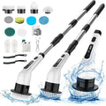 Electric Spin Scrubber Cordless Cleaning Brush with Extension Handle, 2 Adjustable Speeds, Shower Scrubber with 10 Replaceable Brush Heads, IPX7 Waterproof Power Scrubber for Bathtub Tile Floor, White