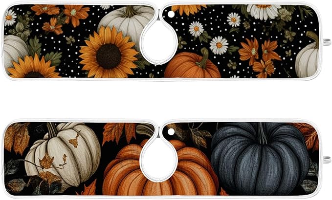2 PCS Kitchen Sink Splash Guard 23.6 Inch Faucet Mat for Kitchen Sink Bathroom Sink Faucet Absorbing Drip Drain Mat Pad Microfiber Soft Washable Black Autumn Pumpkins Flowers Maples