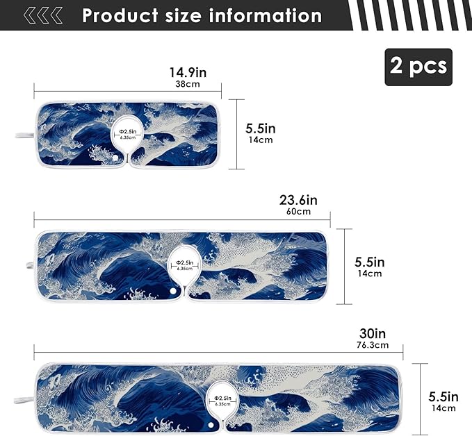 2 PCS Kitchen Sink Splash Guard 30 Inch Faucet Mat for Kitchen Sink Bathroom Sink Faucet Absorbing Drip Drain Mat Pad Microfiber Soft Washable Blue Sea Waves
