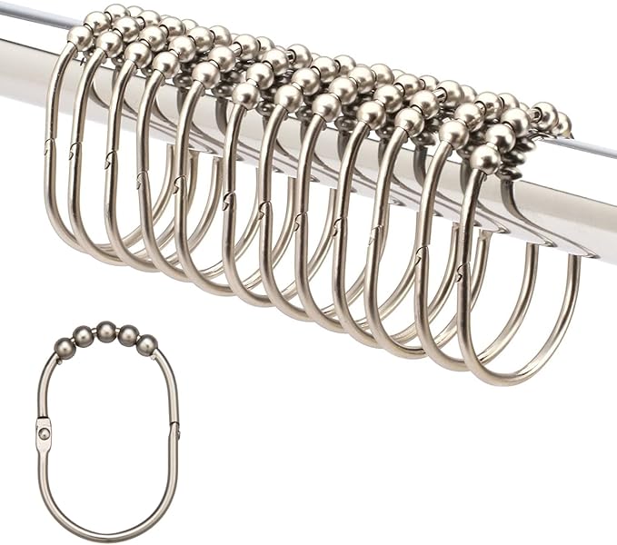 2 Lb. Depot Shower Curtain Ring - Set of 12 Easy Glide Rollers with Oil Rubbed Bronze Finish - Stainless Steel Shower Hooks for Straight and Curved Rods - Decorative and Durable for Any Bathroom