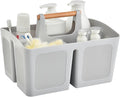 ALINK Portable Shower Caddy Basket with Compartments, Plastic Divided Cleaning Caddy Organizer Storage Tote with Handle for Bathroom, College, Dorm Room Essentials, Light Gray