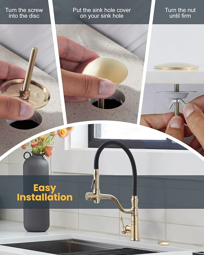 ALEASHA Kitchen Sink Hole Cover, Faucet Hole Cover for Kitchen Sink, Tap Hole Plate Stopper Cover Blanking Brass Metal Plug, Polished Brass