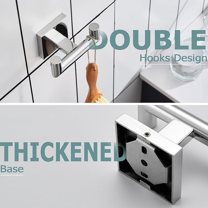 KOKOSIRI Robe Hook Bathroom Double Towel Coat Hooks for Bath Kitchen Wall Mounted, 2 Pack Chrome Stainless Steel B1015CH-P2