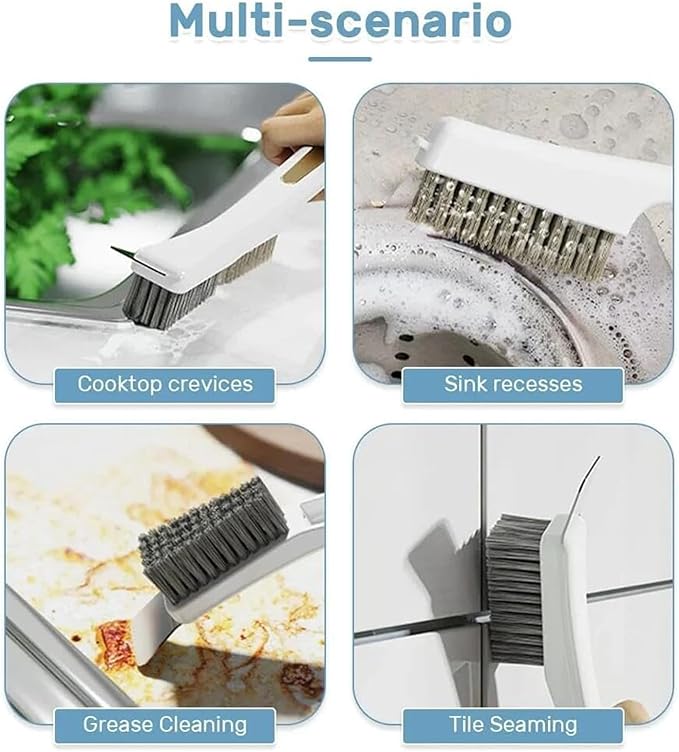 Kitchen Stove Top Brush - Heavy Duty Scrubber with Scraper, Steel Wire Cleaning Tool | Home Dirt Removal Accessory for Sink Drains, Tile, Grout, Stove, Bathroom Corners, Daily Cleaning Tasks
