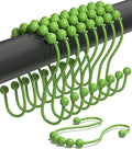 Shower Curtain Hooks Rust Proof (Set of 12) - Stainless Steel Shower Curtain Rings - Anti Slip Roller Balls for Easy Glide (Omega Double Hooks, Lime Green)
