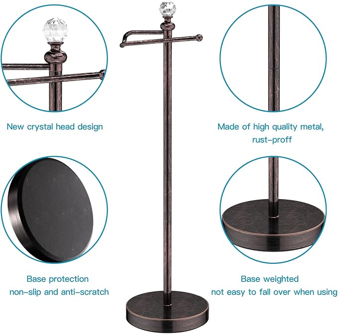 Toilet Paper Roll Holder-Free Standing Toilet Paper Holder Stand for Bathroom Total Height 24.4" with Crystal Ball, Oil Rubbed Bronze