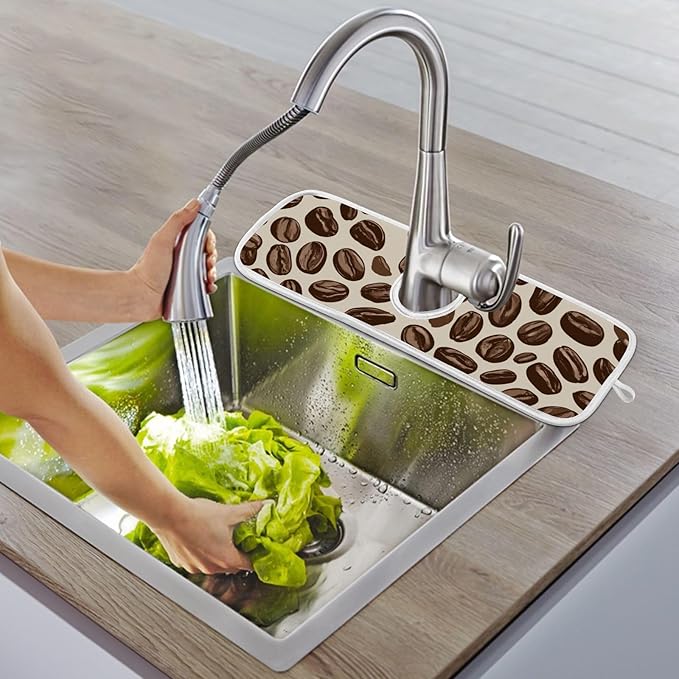 2 PCS Kitchen Sink Splash Guard 23.6 Inch Faucet Mat for Kitchen Sink Bathroom Sink Faucet Absorbing Drip Drain Mat Pad Microfiber Soft Washable Brown Coffee Beans