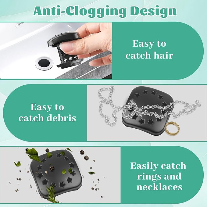 Bathtub Drain Hair Catcher Push Stopper,Stainless Steel Tub Drain Protector,Suitable for US Standard 1in-1.5in Diameter of Drain Hole (Matte Black)