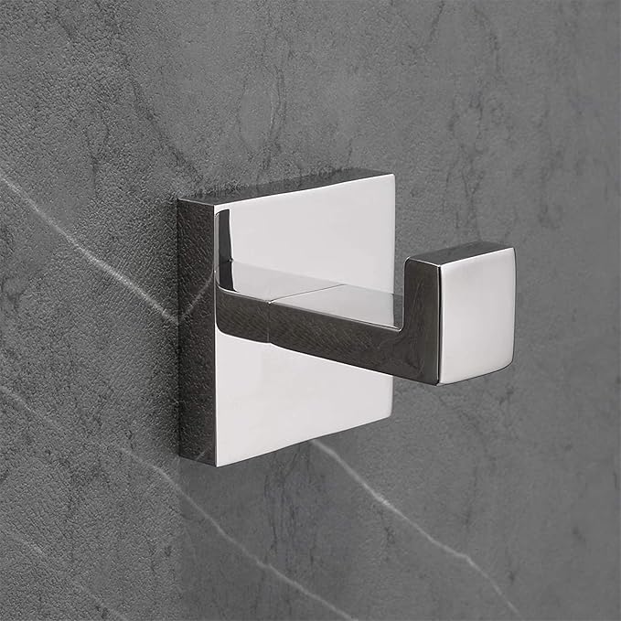 Nolimas Towel Hook Stainless Steel Bathroom Rustproof Clothes Towel Coat Hook Wall Mounted Square Toilet Kitchen, Heavy Duty Door Hanger, 2 Pack, Chrome Polished