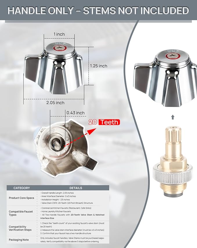 2 Pack Commercial Faucet Handle Replacement Kit Outdoor Faucet Handles 0.43" Round Stem Hole Faucet Handle Sillcock Valve Stems for Industrial, Restaurant, Kitchen Faucet