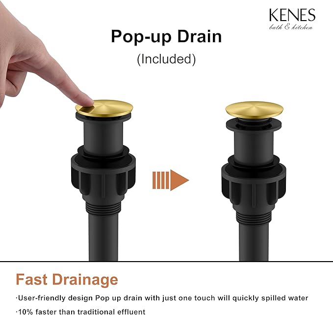 KENES Brushed Gold Tall Bathroom Faucet, Single Handle Vessel Sink Faucet Gold Vanity Bathroom Faucet with Supply Lines and Pop Up Sink Drain, LJ-9031A-4