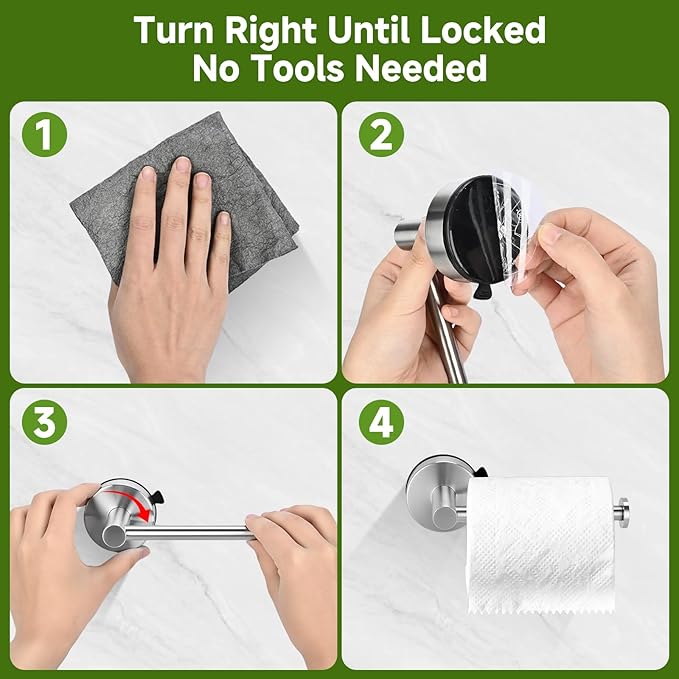 Stainless Steel Toilet Paper Holder with Suction Cup, No Drilling Wall Mounted Bathroom Tissue Roll Holder Brushed Nickel, Removable Vacuum Suction Base for Bathroom, Apartment, RV