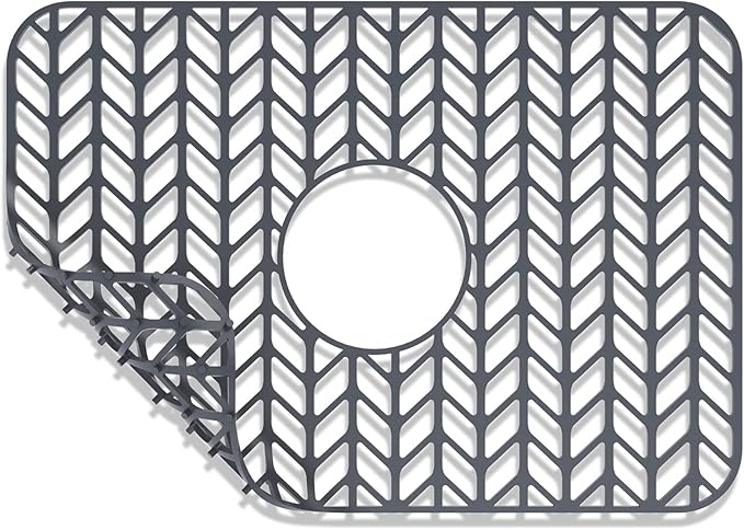 AWOKE Sink Protectors for Kitchen Sink | 18.2"x 12.5" Kitchen Sink Mats for Bottom of Kitchen Sink | Sink Inserts for Kitchen Sink of Stainless Steel Sink | Center Drain (Grey)