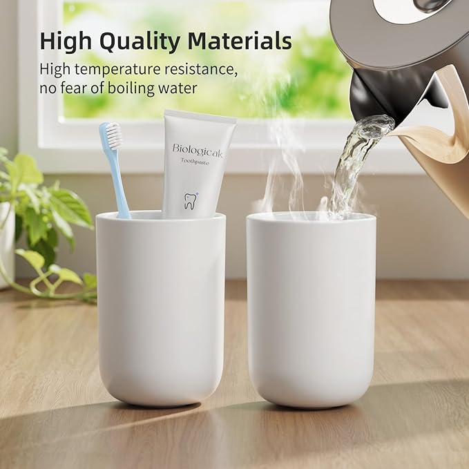 Toothbrush Cup 10.5oz Reusable Unbreakable Bathroom Tumbler 2 PCS, Easy to Clean Plastic Bathroom Cup Toothbrush Holder for Bathroom Counter Organizer
