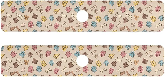 Yellow Paw Prints Bones Kitchen Sink Splash Guard Sink Faucet Mat Faucet Handle Drip Catcher Drain Mats for Kitchen Bathroom Countertop Absorbent Dish Drying Pad 2Pack 30x5.4IN