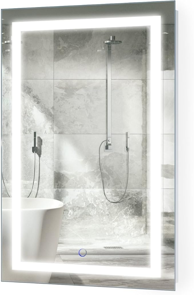 Krugg | 20 Inch X 32 Inch LED Bathroom Mirror | Lighted Vanity Mirror Includes Dimmer & Defogger | Wall Mount Vertical or Horizontal Installation