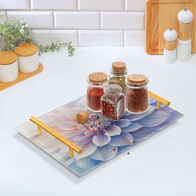 Dahlia Vanity Tray Acrylic Bathroom Countertop Tray Flower Decorative for Kitchen Desk Organizer Makeup Storage Tray