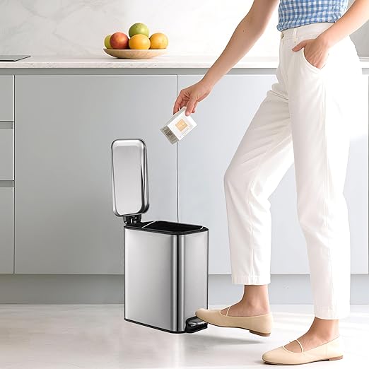 1.3 Gallons 5 Liter Stainless Steel Trash Can Dust Bin Waste Bin Kitchen Bathroom Garbage Can Pedal with Lid Silver