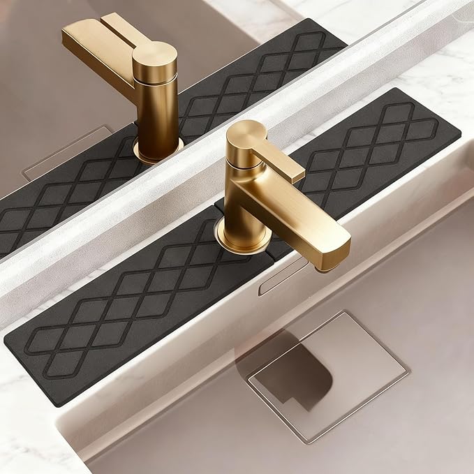 23.6 Inch Stone Faucet Mat for Kitchen Sink, Diatomite Absorbent Fast Drying Stone Sink Tray, Faucet Splash Guard Prevents Moisture for Kitchen Bathroom Countertop