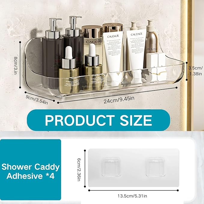2 PCS Acrylic Wall Mounted Transparent Shelf, Non Drilled Wall Adhesive Bathroom Shelf with Self-adhesive Tape, Suitable for Storage in Bathrooms and Kitchens