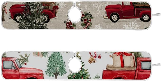 Sink Faucet Absorbing Mat Kitchen Sink Splash Guard Splash Faucet Drip Catcher for Bar RV Bathroom 2PCS 30x5.5in Watercolor Christmas Trees and Trucks Box