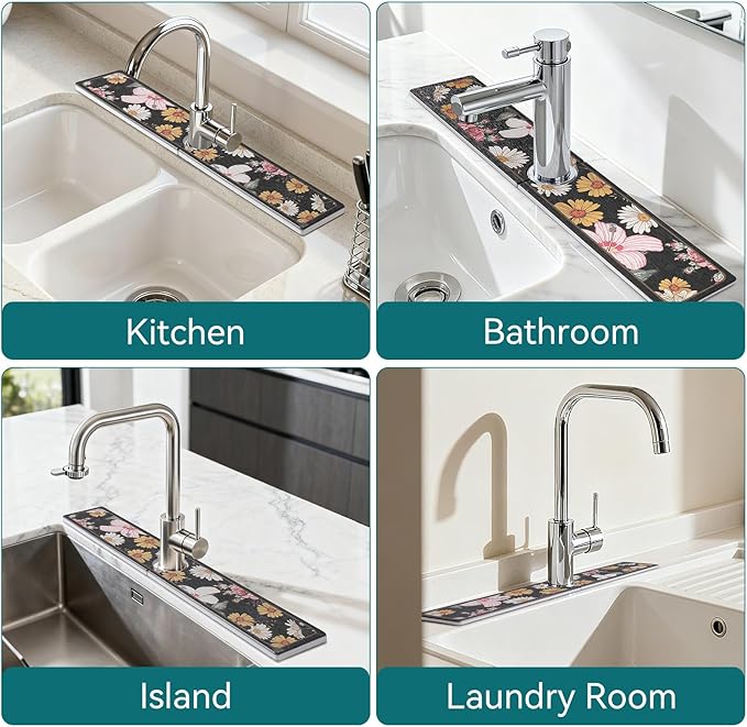 Stone Faucet Mat for Kitchen Sink, Diatomite Stone Sink Tray, 23.6" Super Absorbent Mat for Bathroom Counter, Prevents Moisture Buildup, Stone Drying Mat, Fast Drying Faucet Splash Guard