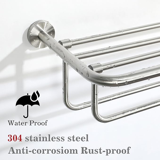 Alise Towel Rack for Bathroom,16 Inch Brushed Towel Holder for Lavatory,Towel Hanger with Double Towel Bars for Bath Wall,Wall Mount SUS304 Stainless Steel Towel Drying Storage Shelf,GYSJ9240-LS