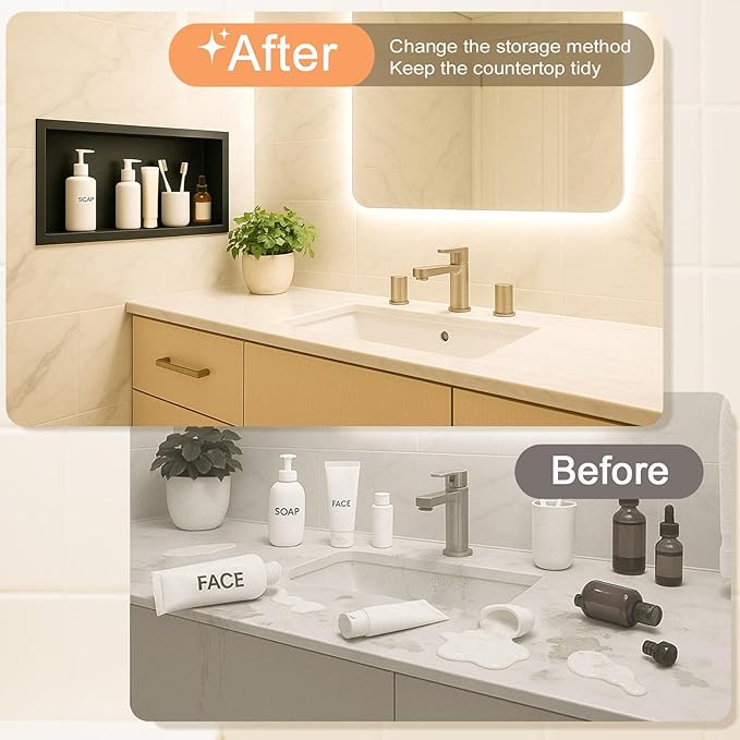 Suteck Shower Niche, 12"x24" Shower Niches Ready for Tile,Stainless Steel Shower Shelf Insert Niches for Tile Showers,Single Niche Tile Recessed for Bedroom,Living Room,Toile,Bathroom Storage Black