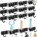 3 Pack Black Mop and Broom Holder Wall Mount Self Adhesive 3 Racks with 4 Hooks Broom Organizer Wall Mount Stainless Steel Broom Hanger for Home Kitchen Garden Laundry Garage Organization Storage