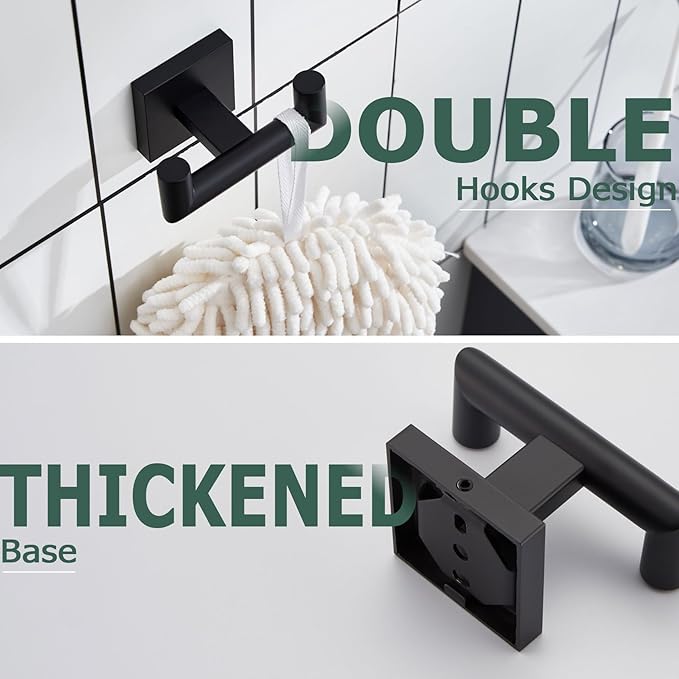 KOKOSIRI Robe Hook Bathroom Double Towel Coat Hooks Matte Black for Bath Kitchen Wall Mounted, 2 Pack Stainless Steel B1015BK-P2