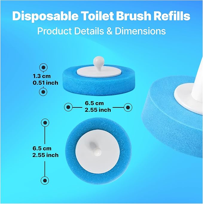 CiLoN Wall-Mounted Disposable Toilet Brush Kit and Sponge Head Refills. (24pcs Refill Heads)