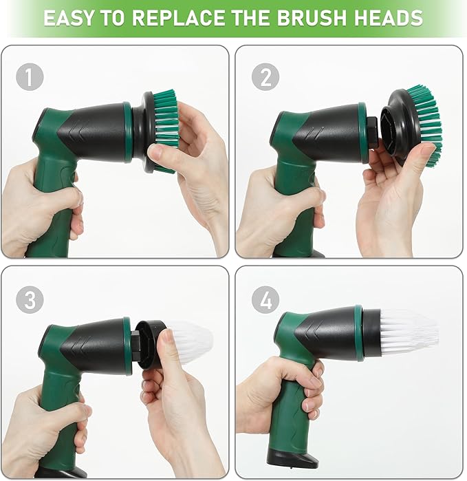 DAESUNG Electric Spin Scrubber, Electric Bathroom Scrubber with 6 Replacement Heads Electric Cleaning Brush, Shower Scrubber for Cleaning Bathtub, Car, Window, Floor, Stove, Tile