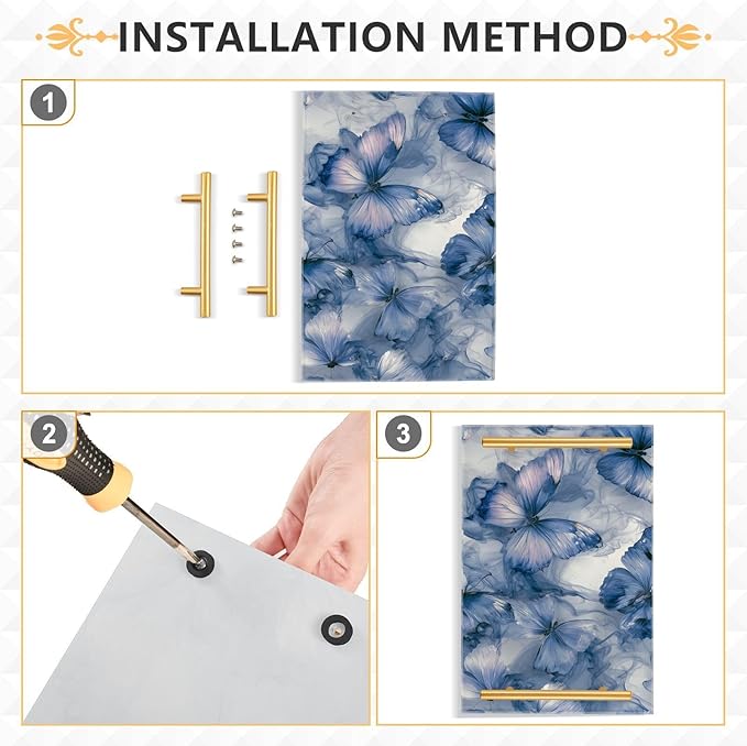 Blue Marble Butterfly Tie Dye Vanity Tray Acrylic Bathroom Countertop Tray Marbling Decorative for Kitchen Desk Organizer Makeup Storage Tray