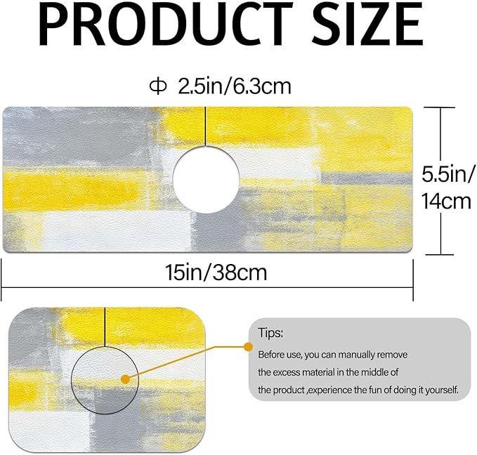 MCALK Yellow Kitchen Sink Faucet Mat Splash Guard, Absorbent Quick-Dry Kitchen Sink Mat - Ideal for Splash Guard & Drip Catching with Abstract Art Decor( 1pc 15"x5.5")