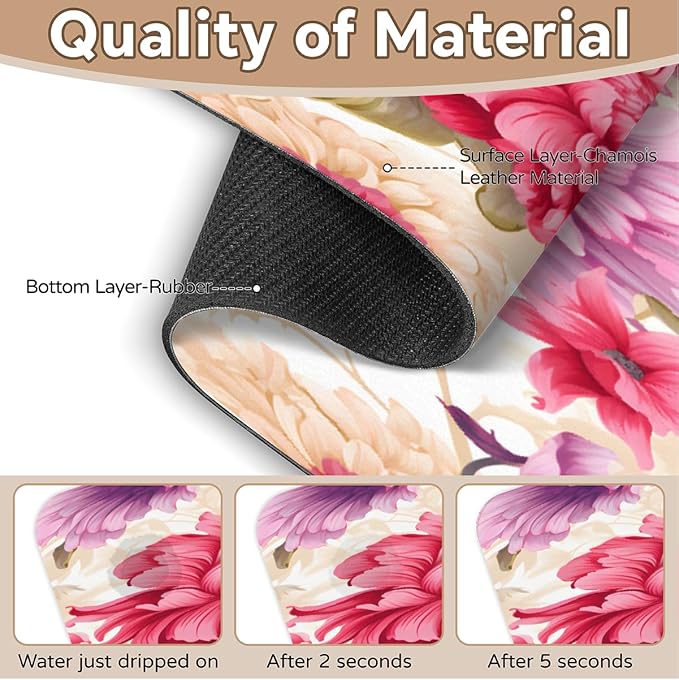 Floral Symphony In Cream Kitchen Faucet Mat Splash Guard, 15.4”x5.7” Absorbent Quick Drying Sink Mat for Countertop Protection, Draining Mat Sink Protectors For Kitchen Bathroom, 1 Pack