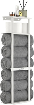 simpletome Towel Racks for Bathroom Storage Shower Organizer 31 inch Wall Mounted with Shelves Can Holds 6 Large Towels Thickened Carbon Steel(Cream White)