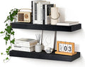 Floating Wall Shelves 24x6.8x1.7 Inch – Solid Wood Rustic Shelves in Black Finish – Wall Mounted Display Shelf for Bathroom, Kitchen, Bedroom – Set of 2