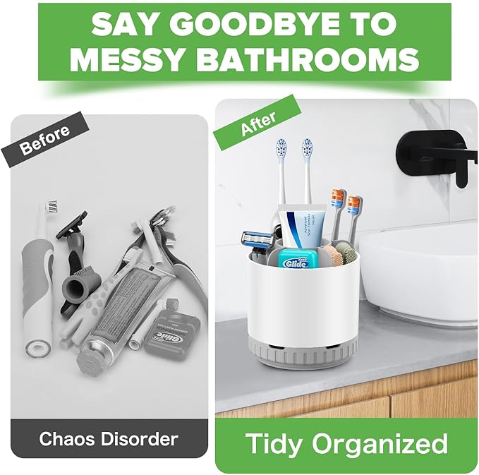 Toothbrush Holders for Bathrooms - White Rotating Kids Electric Toothbrush and Toothpaste Holder, Detachable 6 Slots Tooth Brush Organizer Bathroom Countertop Storage