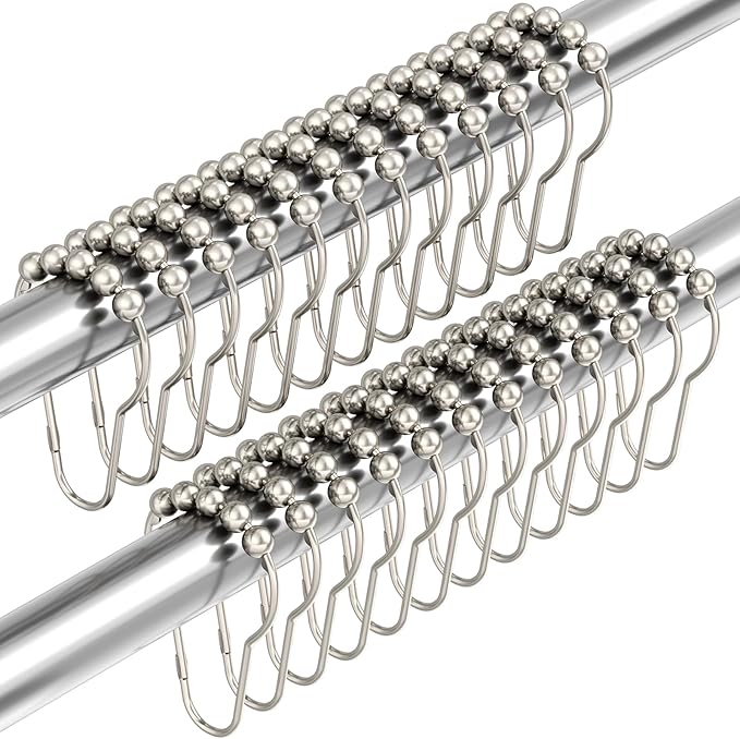 Amazer Shower Curtain Hooks, Decorative Rust Proof Stainless Steel Shower Curtain Hooks for Bathroom Shower Rods Set of 24, Polished Nickel