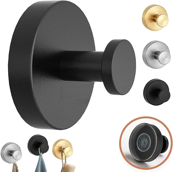Luxe Hold No-Drill Hooks, 2024 Upgraded Suction Cup Hooks, Stainless Steel Waterproof Suction Cup Hooks for Shower, Bathroom, Hanging Towels, Mounting on Glass Shower Doors, Tile, Mirrors (Black)