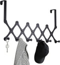 Expands Over The Door Hook Rack, Heavy Duty No Drill Hooks for Bathroom, Bedroom, Kitchen, Closet - Over The Door Hanger for Towels, Robes, Bags, Coats(Black)