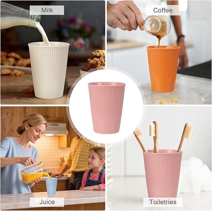 uxcell 4 Pcs Simple Toothbrush Cup, 3.3 x 3.3 x 4.2 Dishwasher Safe Bathroom Tumbler Reusable Plastic Cup Set for Storing Toothpaste Combs, Light Pink