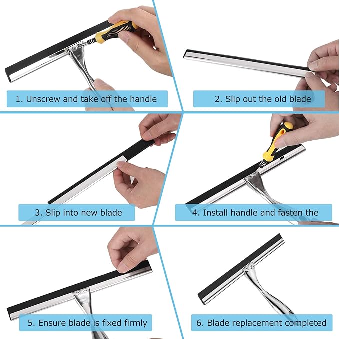 Ibergrif M34101 Shower Squeegees, Silicone Window Squeegee, Shower Cleaner for Window, Glass, Shower Door, Car Windshield, Include Shower Hooks, Stainless Steel
