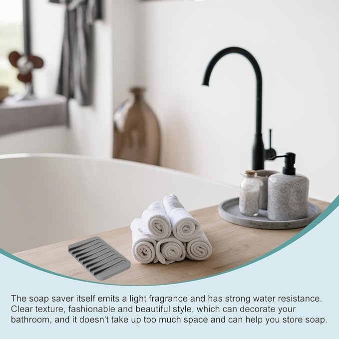 uxcell 2 Pcs Self Draining Silicone Soap Dish, Soap Tray with Drainage for Bathroom Shower Kitchen Sink, 4.5" x 3.1" x 0.4", Light Grey