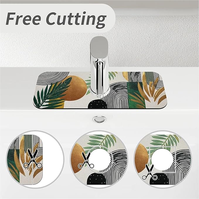 Kitchen Sink Splash Guard，Sun plant Lines Faucet Mat Sink Gadgets-Super Absorbent Fast Drying Mat Drip Catcher for Kitchen, Bathroom,Sink Mat, Dish Drying Mat, Bathroom(15" X 5.5" )