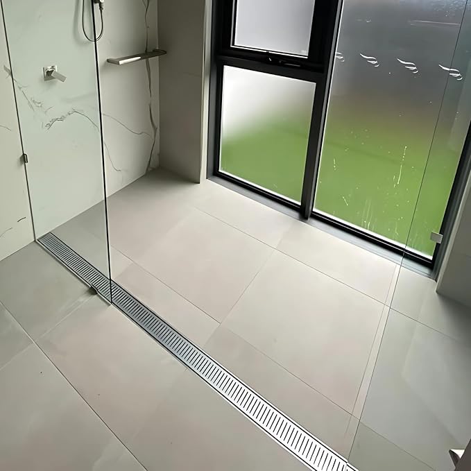 Linear Shower Drain 12 Inch- Rustproof Aluminum Shower Drain Hair Catcher, Silk Silver Drain Shower Adjustable Waste Outlet, Cut-to-Fit Design Shower Drains, Corrosion-Resistant