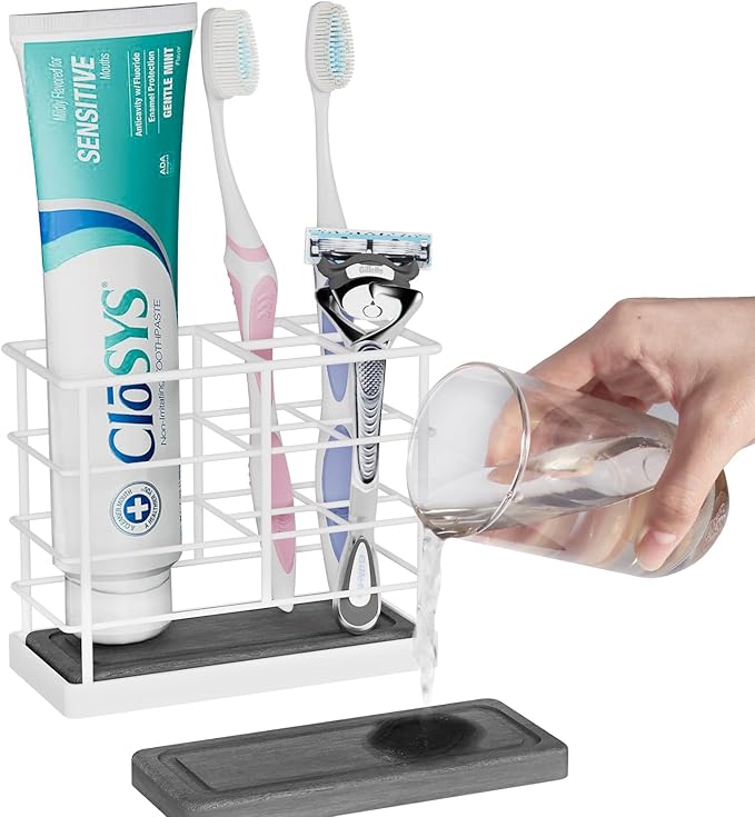 Toothbrush Holders, Bathroom Organizers and Storage with Instant Drying Stone, Bathroom Accessories Toothpaste Holders, Bathroom Counter Organizer, White